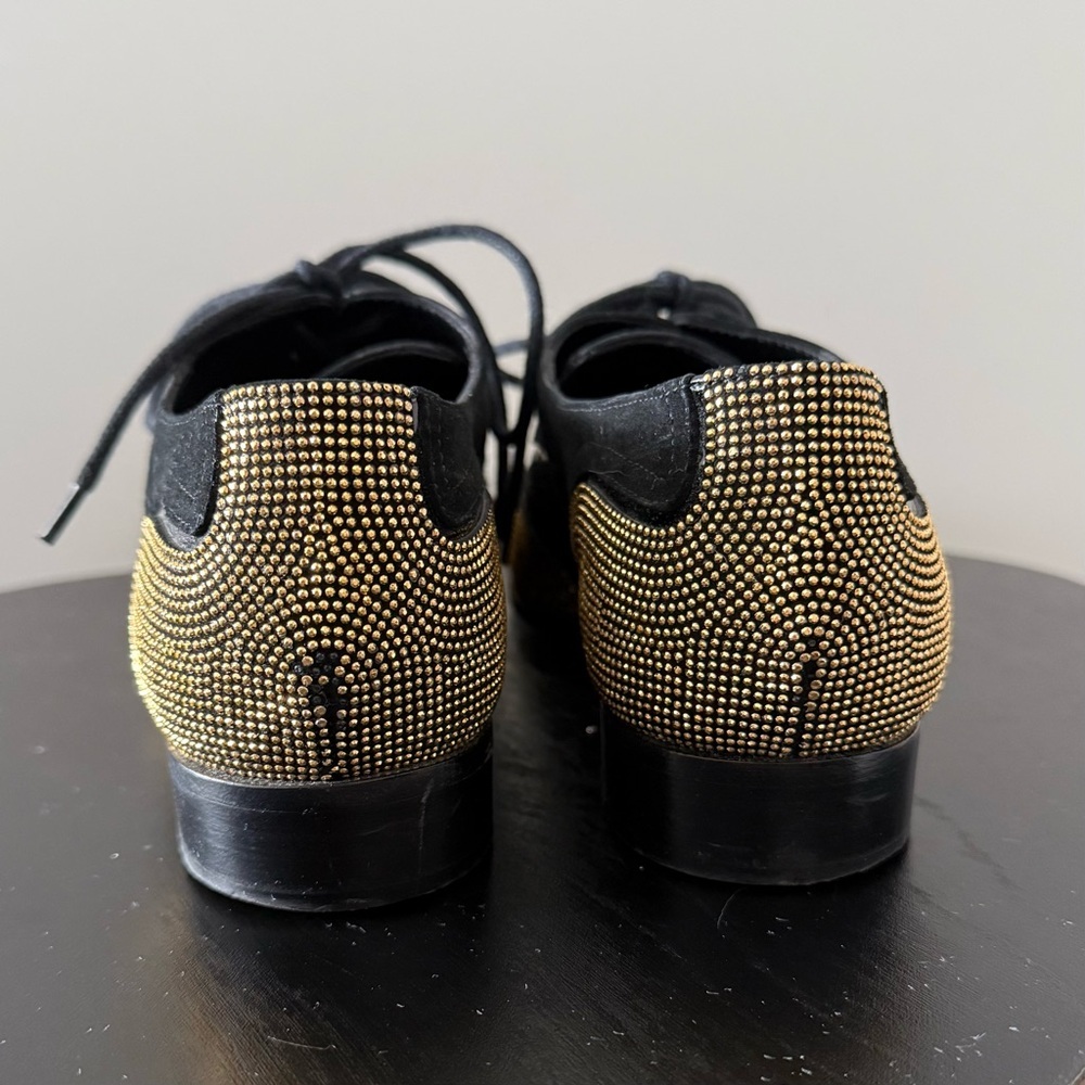 Giuseppe Zanotti Black Suede Gold Studded Lace-Up Oxfords - US 6 (36) - Picture 6 of 7